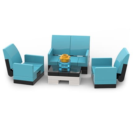 Furniture: sofa, armchairs, table - custom set made of LEGO bricks