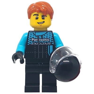 LEGO Speed Champions Minifigure - Jaguar Panasonic GEN2 racing driver - black and medium azure racing suit, black helmet