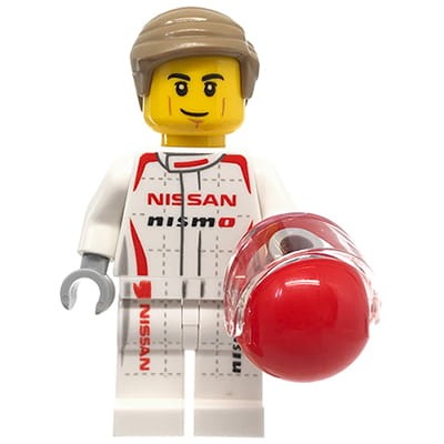LEGO Speed Champions Minifigure - Nissan GT-R Nismo racing driver - white racing suit, red helme