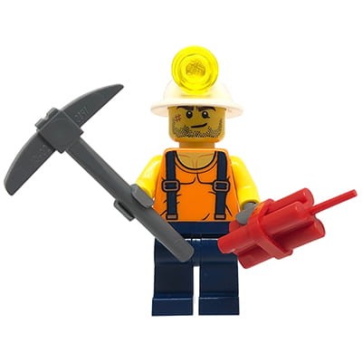 LEGO City Minifigure - Miner with pickaxe and dynamite
