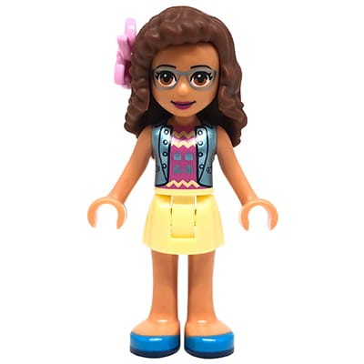 LEGO Friends Minifigure - Olivia - yellow skirt, shiny jacet, hair with flower