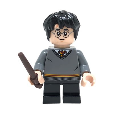 LEGO Harry Potter Minifigure - Harry Potter - black short legs, dark bluish gray Gryffindor sweater, magic wand
