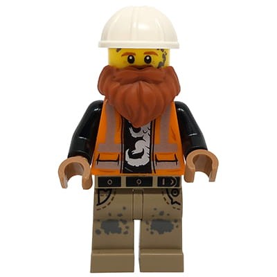 LEGO Hidden Side Minifigure - construction worker / builder Bill - white construction helmet, dark orange beard