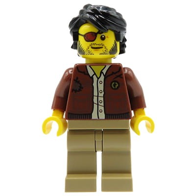 LEGO Ninjago Minifig - Clutch Powers / Man - eye patch, brown jacket, beige shirt and pants, black hair