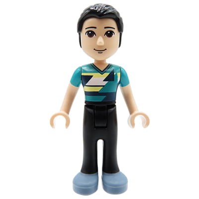 LEGO Friends Minifig - Robert / Man / Boy - black hair, brown eyes, green printed t-shirt, black pants