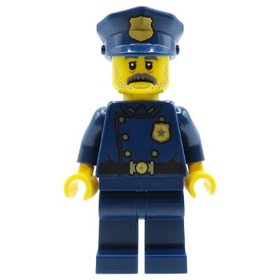LEGO City Minifig - Male Police Officer / Policeman - dark blue police suit and hat with gold badge
