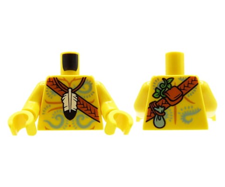 LEGO minifig torso - Castaway / Shaman / Indian, bare chest with tatoos, feather necklace and crossbelt