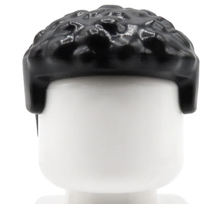 LEGO minifig hair - man / boy, black, curly with straight sides.