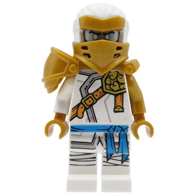 LEGO Ninjago Minifigure - ninja Zane Hero - white robe and mask, gold shoulder pad