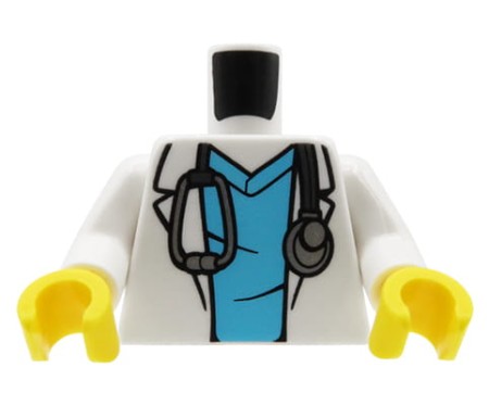 LEGO minifig torso - doctor, medical apron / coat with stethoscope, blue shirt