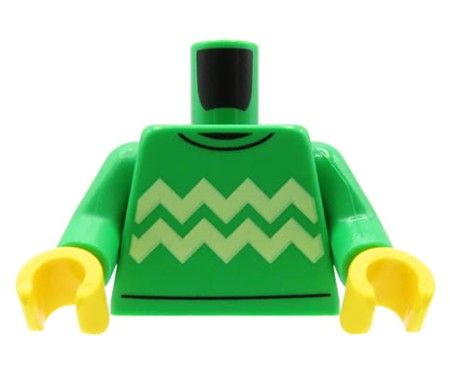 Tors minifigurki LEGO zielony sweter w białe wzory.
