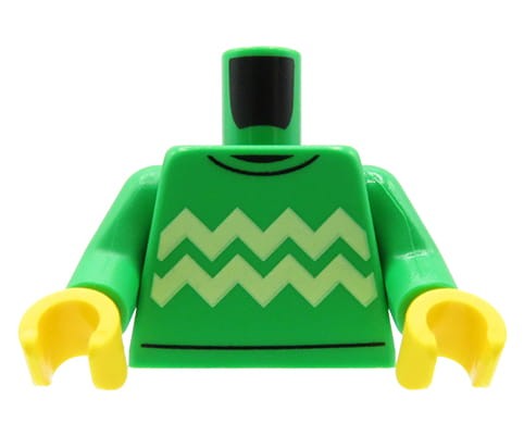 Accéder au produit Torse de figurine LEGO - pull vert avec lignes en zigzag