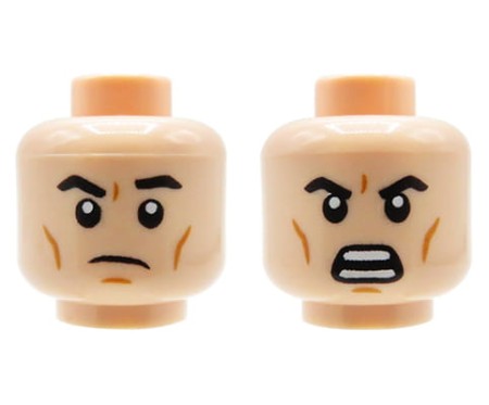 LEGO minifig head - man, light nougat, dual sided, angry