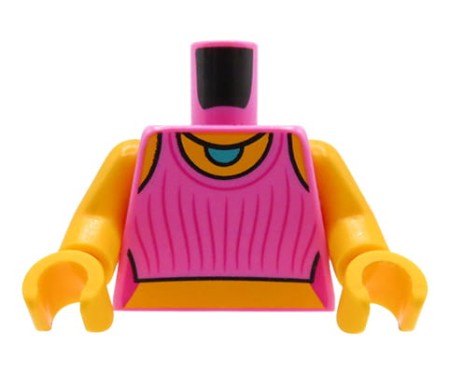 LEGO minifigure torso - female, pink shirt, tanned body, necklace