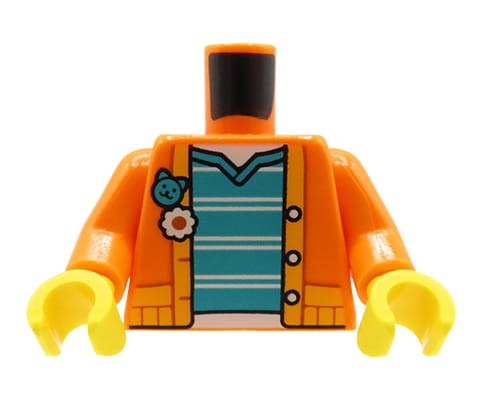 Accéder au produit Torse de figurine LEGO - femme, pull orange, chemise verte