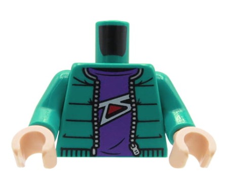 LEGO minifigure torso - turquoise quilted jacket, purple shirt