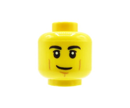 LEGO minifigure head - man, neutral expression, smirk