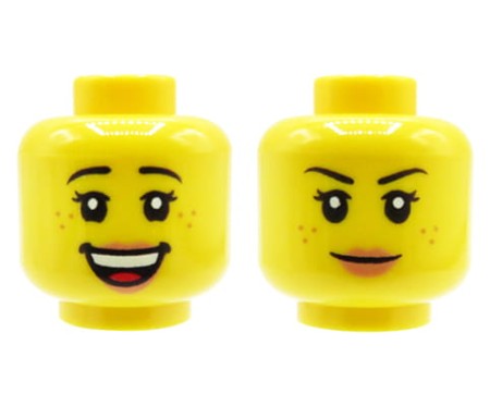 LEGO głowa / główka figurki - kobieta, dwustronna, uśmiech / neutralna mina, piegi