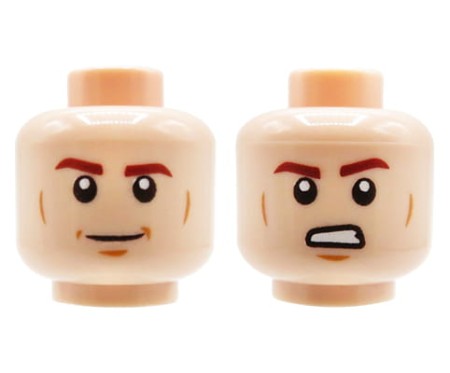 LEGO minifigure head - man, light nougat, smile / angry