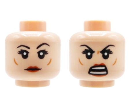 LEGO głowa / główka figurki - kobieta, cielista, dwustronna (neurtalna mina / wkurzona)