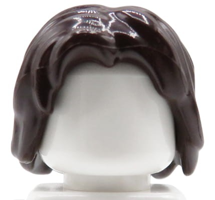Włosy ludzika LEGO ciemne brązowe, półdługie, potargane.