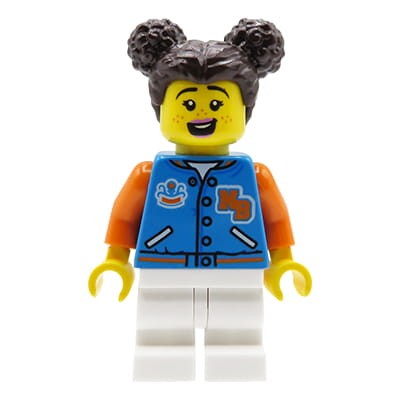 LEGO City Minifigure - Woman / Girl / Teenager, sports jacket, white pants, brown hair,
