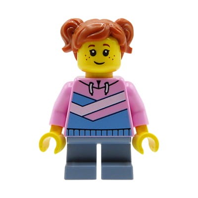 LEGO City Minifigure - Little Girl / Child, ginger hair, pigtails, pink hoodie