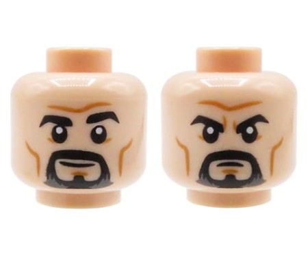 LEGO głowa / główka figurki - męska, cielista, czarna broda i wąsy