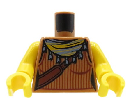 LEGO minifig torso - brown female tank top, scarf, shoulder bag