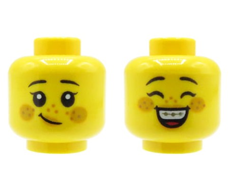 LEGO minifigure head - child / little girl, freckles, braces