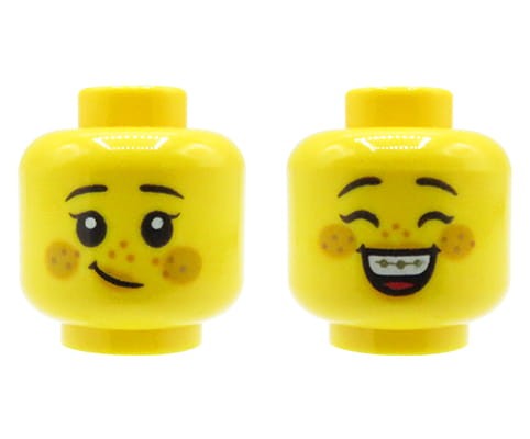 Accéder au produit Tête de figurine LEGO - enfant / petite fille, taches de rousseur, appareil dentaire