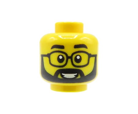 LEGO minifigure head - man, beard, moustache, glasses, open smile
