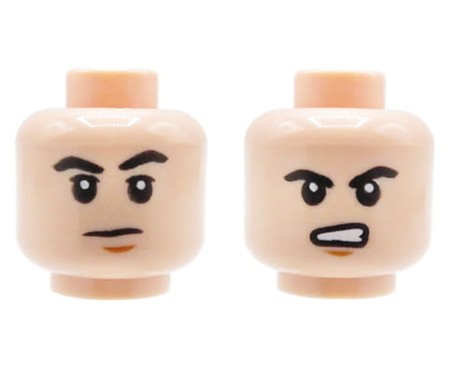 LEGO głowa / główka figurki - męska, cielista, dwustronna - neutralna mina / wkurzony