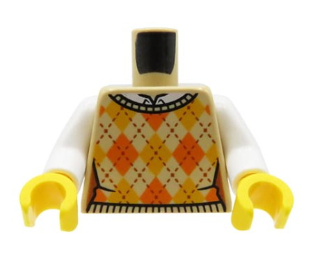 LEGO tors figurki - biała koszula, sweter bez rękawów, beżowy, w romby