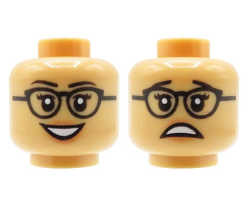 Accéder au produit Tête de figurine LEGO - femme, bronzage moyen, lunettes