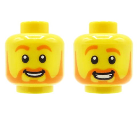 LEGO figurine head - male, ginger / orange beard, moustache and eyebrows, smile