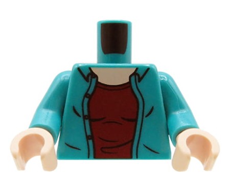 LEGO figurine torso - turquoise jacket, dark red shirt