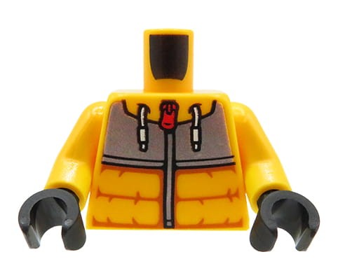 Accéder au produit Torse de figurine LEGO - veste d'hiver orange, gants noirs