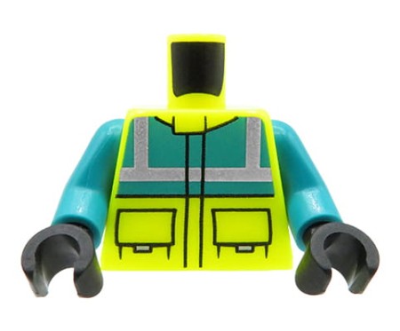 LEGO figurine torso - medical rescuer / paramedic, neon yellow jacket, black gloves