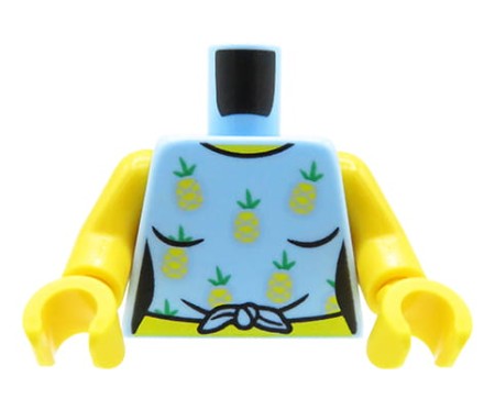 LEGO figurine torso - female knotted shirt, blue with pineapples.