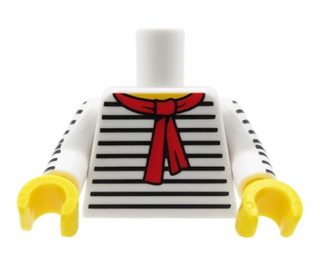 LEGO figurine torso - white striped shirt, red scarf