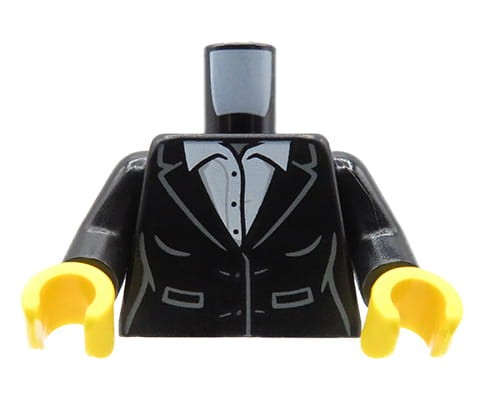 Accéder au produit Torse de figurine LEGO - veste de costume noire, chemise blanche avec col