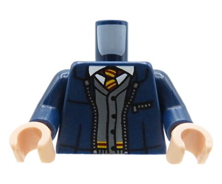 LEGO tors / brzuch ludzika - granatowa kurtka, szara kamizelka, biała koszula i krawat w paski