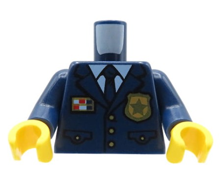 LEGO figurine torso - dark blue police suit with gold badge, shirt, tie