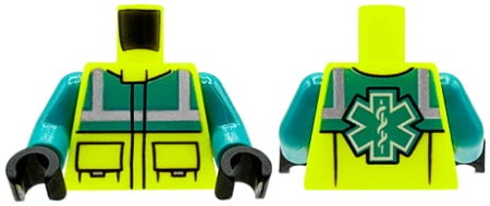LEGO figurine torso - medical rescuer / paramedic, neon yellow jacket, black gloves