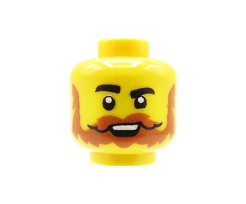 Accéder au produit Tête de figurine LEGO - homme, barbe et moustache brunes, sourire