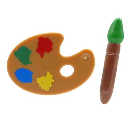 Painting set made of LEGO parts: paint palette / paints + paint brush