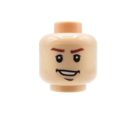 LEGO minifigure head - man, lopsided grin