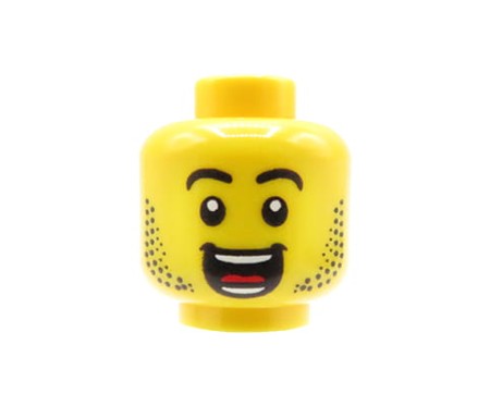 LEGO minifigure head - man, stubble, open mouth, smile