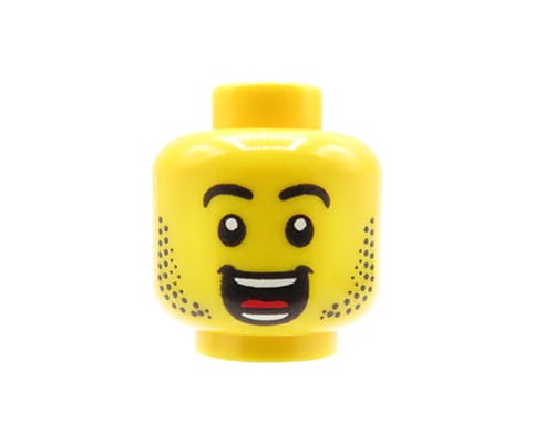 Accéder au produit Tête de figurine LEGO - homme, barbe de trois jours, bouche ouverte, sourire
